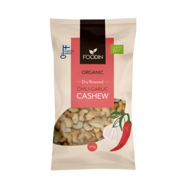 Chili-valkosipuli cashew, luomu, Foodin, 120 g