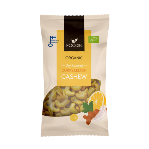 Curry-sitruuna cashew, luomu, Foodin, 120 g